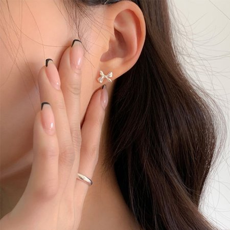 (925 Silver) Floral ribbon earrings E 73