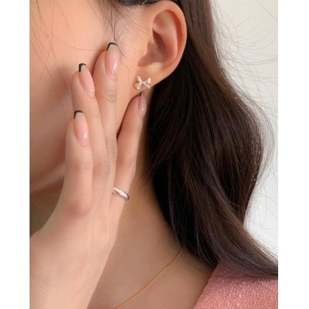 (925 Silver) Floral ribbon earrings E 73